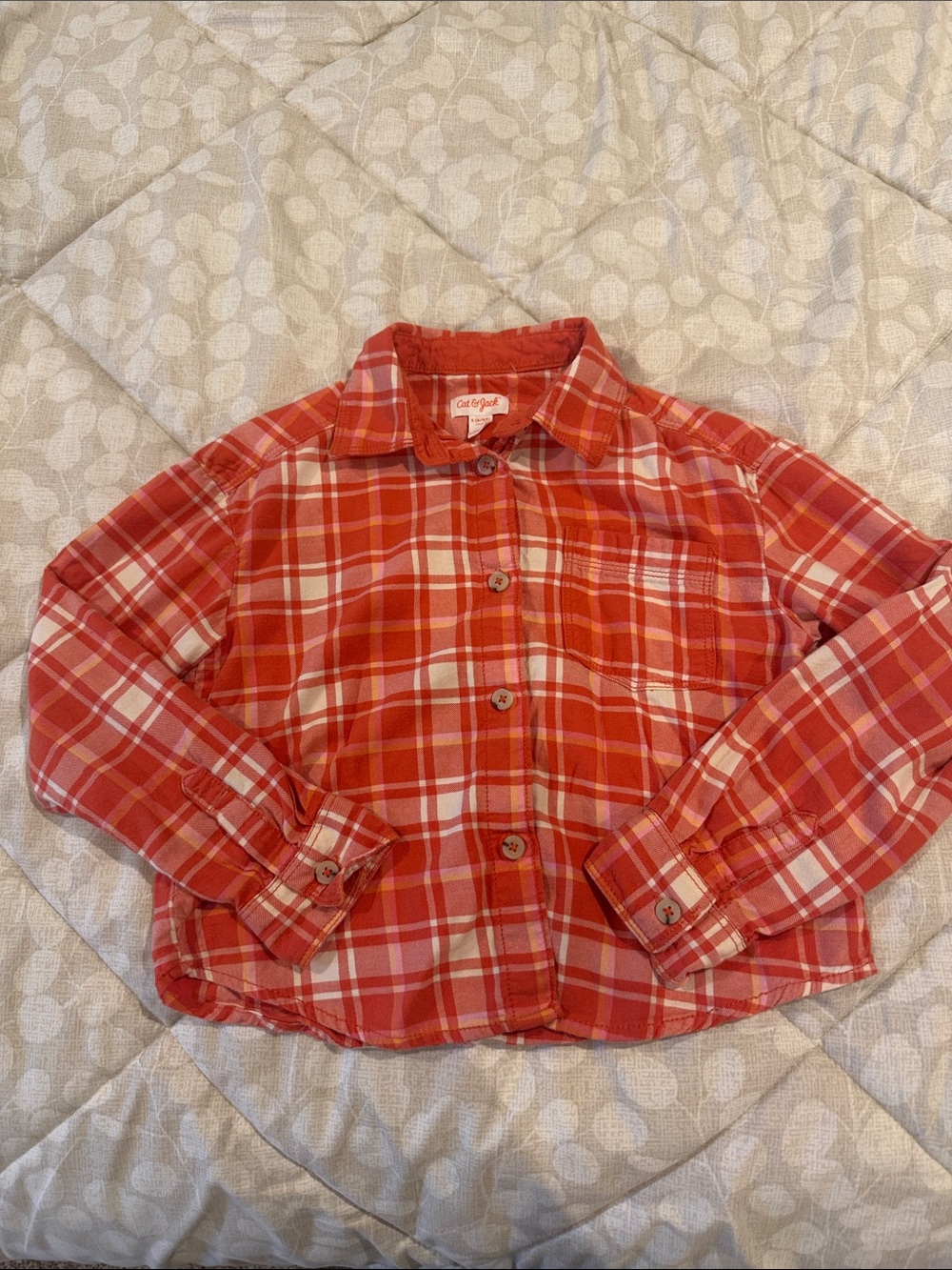 Girls Cat & Jack Orange-Red Plaid Button-Front Shirt
